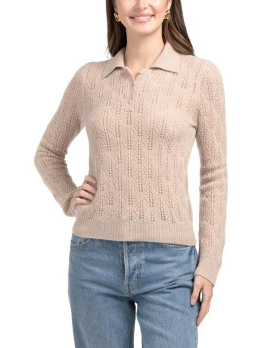 NAADAM Cashmere Pointelle Polo Sweater